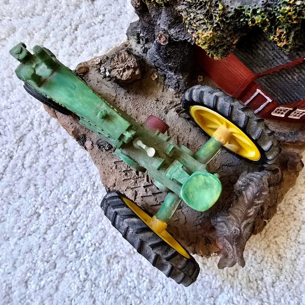 John Deere Farm Scene Mantel Clock Tractor Barn Dogs Resin Decor